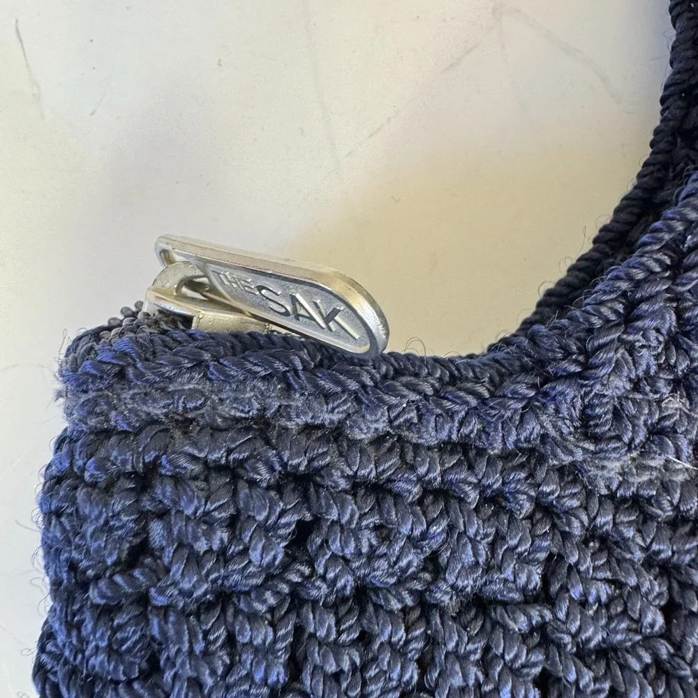 THE SAK Crochet Navy Blue Hobo Shoulder Bag Purse Beachy Boho Vacation Summer